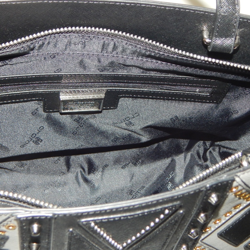 CROMIA Saffiano Leather Black Studded Structured Satchel Shoulder Bag ITALY NWT - Picture 6 of 6